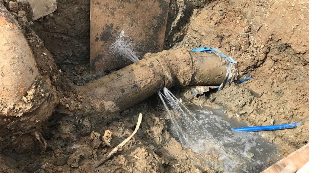 Contractors cut into a 450mm steel contaminated water pipe at a wastewater treatment plant, causing a dangerous high pressure leak