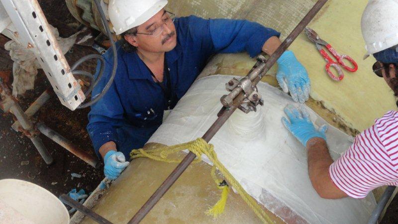 SylWrap HD Pipe Repair Bandage being applied to a 1500mm seawater cooling system supply line in Saudi Arabia