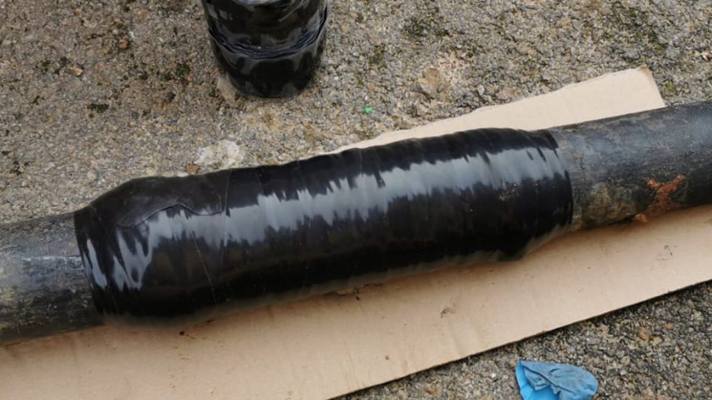 Wrap & Seal Pipe Burst Tape used to seal a large rupture in a pipe prior to a reconnect taking place using Wrap & Seal