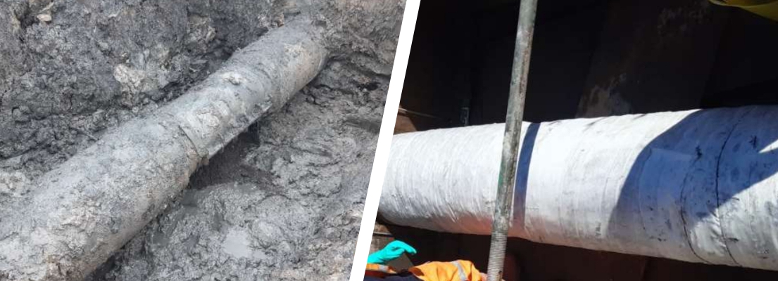 SylWrap seals a leaking effluent pipe in a repair carried out beneath a salt marsh in south wales