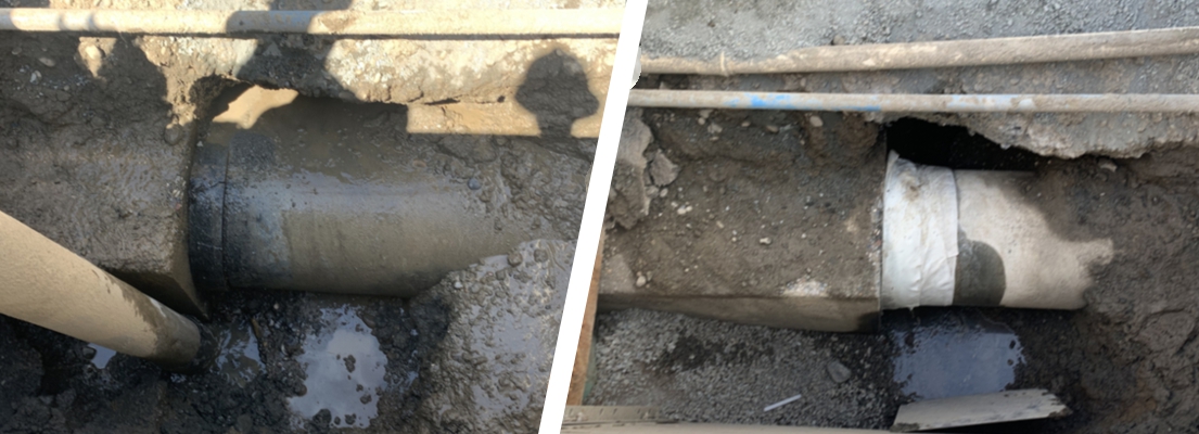 Underground concrete water main pipe break in Canada undergoes repair using Sylmasta products