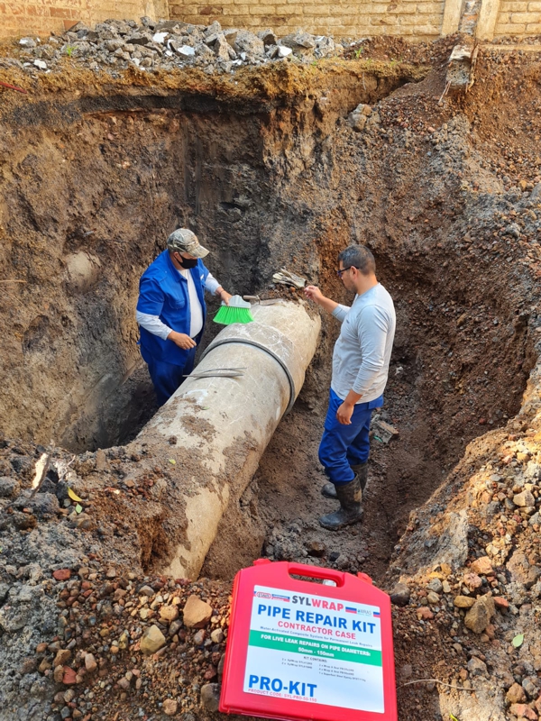 Preparation of a 600mm asbestos cement pipe prior to undergoing repair using a SylWrap Pipe Repair Kit