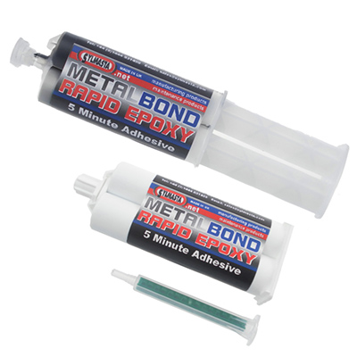 Metal Bond Rapid 5 Minute Epoxy Adhesive is used to glue metal together. sets to a grey colour and is applied using an applicator gun