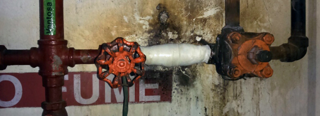 A hydrogen pipe in a power station cooling system undergoes repair after it was found to be leaking