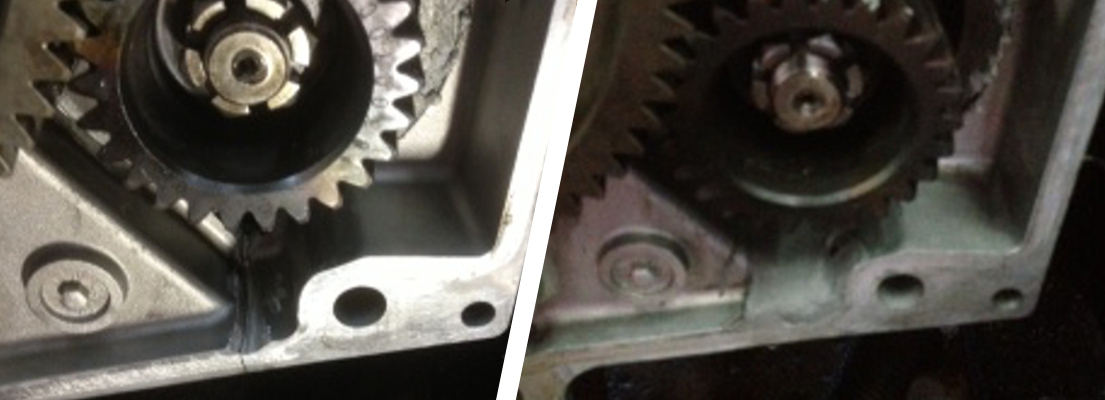 Industrial Metal Epoxy Paste is used to repair a hairline crack in a 466 international engine timing cover through which oil was escaping