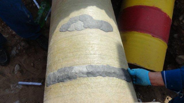 Superfast Steel Epoxy Putty Stick is used to repair and rebuild the damaged external surface of a GRP pipe in Saudi Arabia