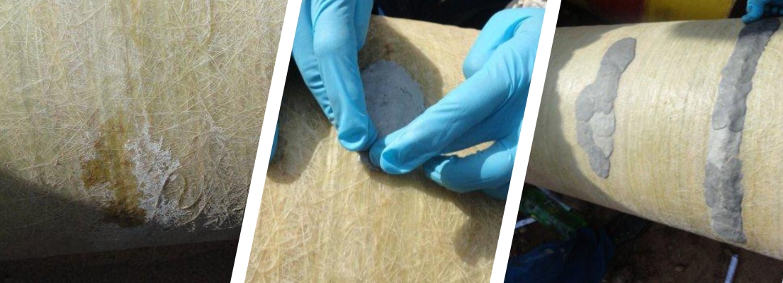 A GRP pipe in Saudi Arabia undergoes repair and surface restoration after it was discovered to have been badly scored by wear and tear