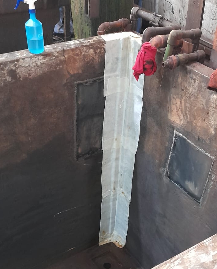 SylWrap HD Pipe Repair Bandage used to reinforce welded corners in a chromic acid tank repair