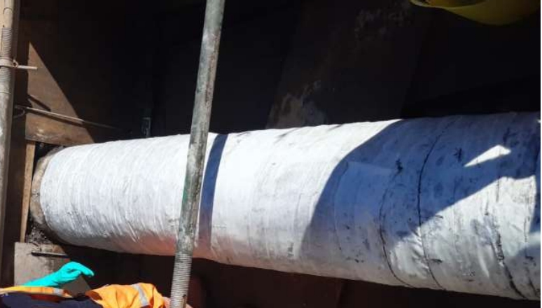SylWrap HD Pipe Repair Bandage is applied as part of a leaking effluent pipe repair