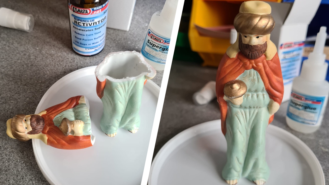 Sylmasta CAE1500 Superglue is used to repair a Christmas decoration