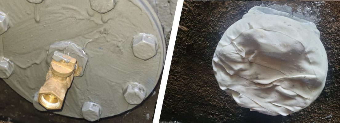 Capped pipe encapsulation at a landfill site in Wales using Liquid Metal Epoxy Coating and SylWrap HD Pipe Repair Bandage