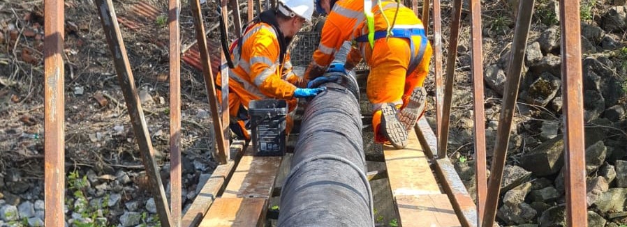 A pipe bridge undergoing repair as part of the Sylmasta Pipe Refurbishment System