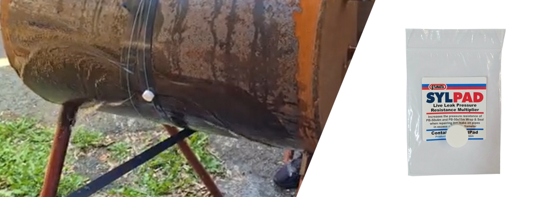 SylPad increases the pressure resistance of Wrap & Seal Pipe Burst Tape by up to three times when making a high pressure live leak repair