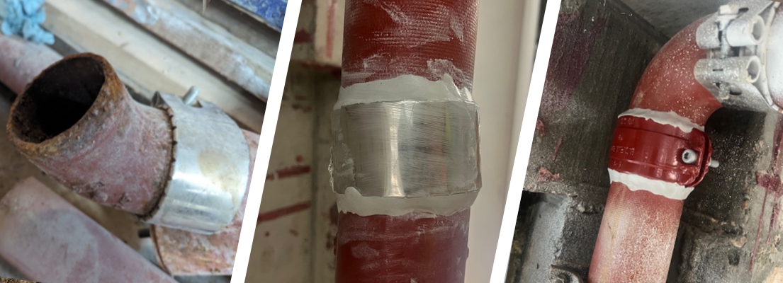 A rainwater stack system running 250 metres through a five storey office block undergoes repair with Sylmasta AB Original Epoxy Putty