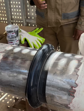 Wrap & Seal Pipe Burst Tape used to repair a live leak on a stainless steel pipe caused by mircobially induced corrosion