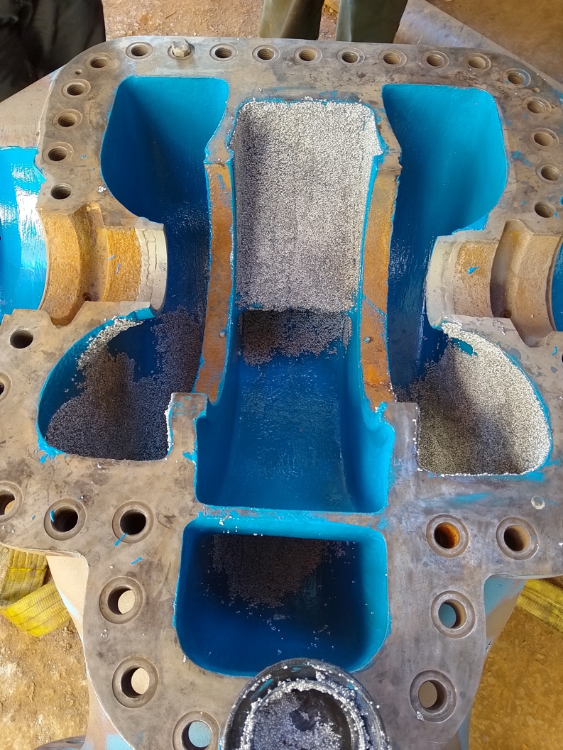 Ceramic Brushable and WearShield used to repair corroded, worn pump housing at a copper mine in Bulgaria