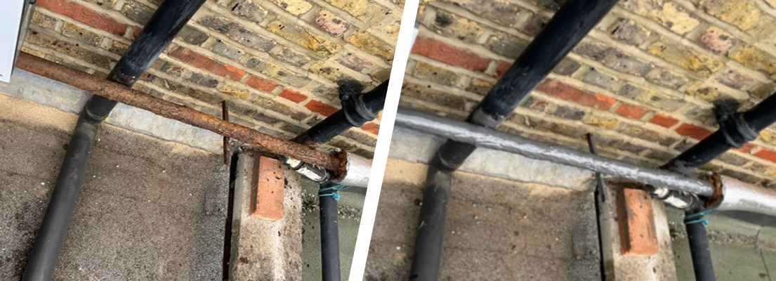 48-metre long shared water supply pipe repair using the Sylmasta Pipe Refurbishment System at a terrace of eight cottages in London