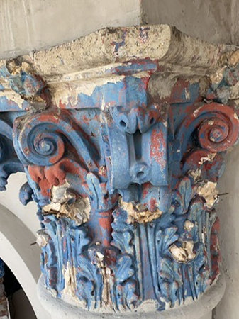 Damaged concrete composite order column capitals before repair with Sylmasta AB Original Epoxy Putty
