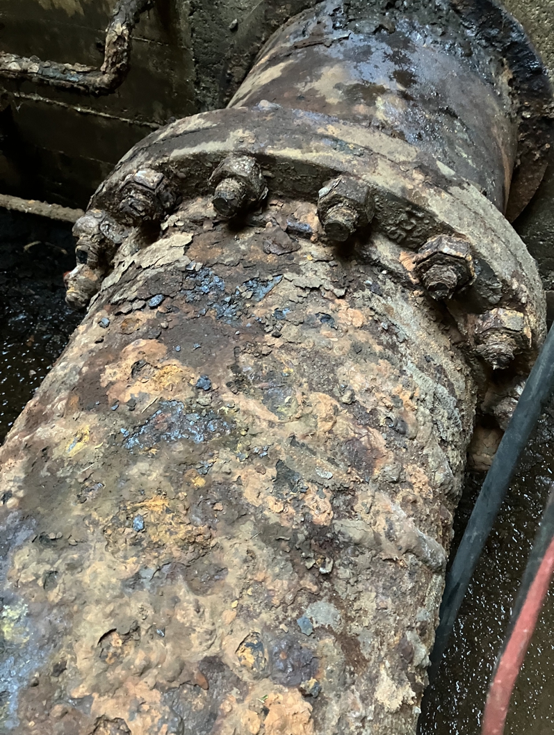 Heavy corrosion to a sewer main before repair with the Sylmasta Pipe Refurbishment System
