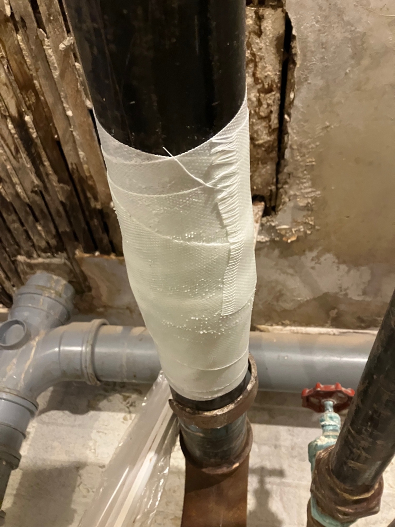 SylWrap HD Pipe Repair Bandage used to make an emergency live leak repair to a metal pipe in a nursing home heating system