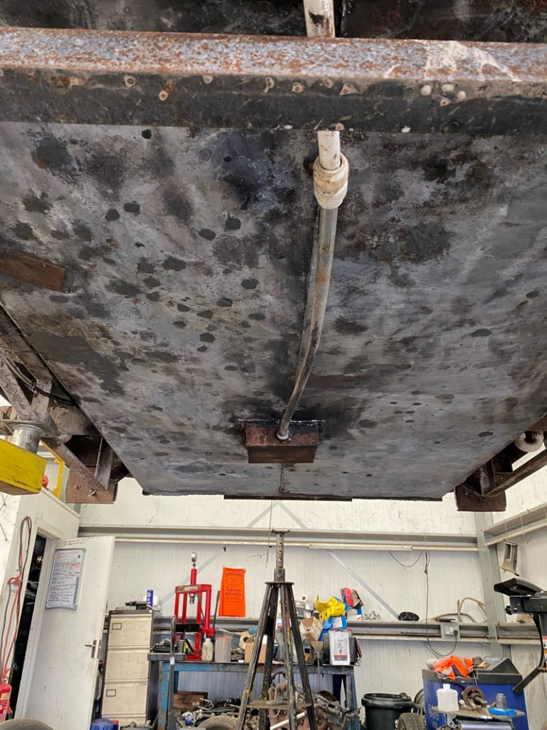 Sylmasta AB Original Epoxy Putty used to seal leaks during the repair of a wastewater holding tank on a portable toilet trailer