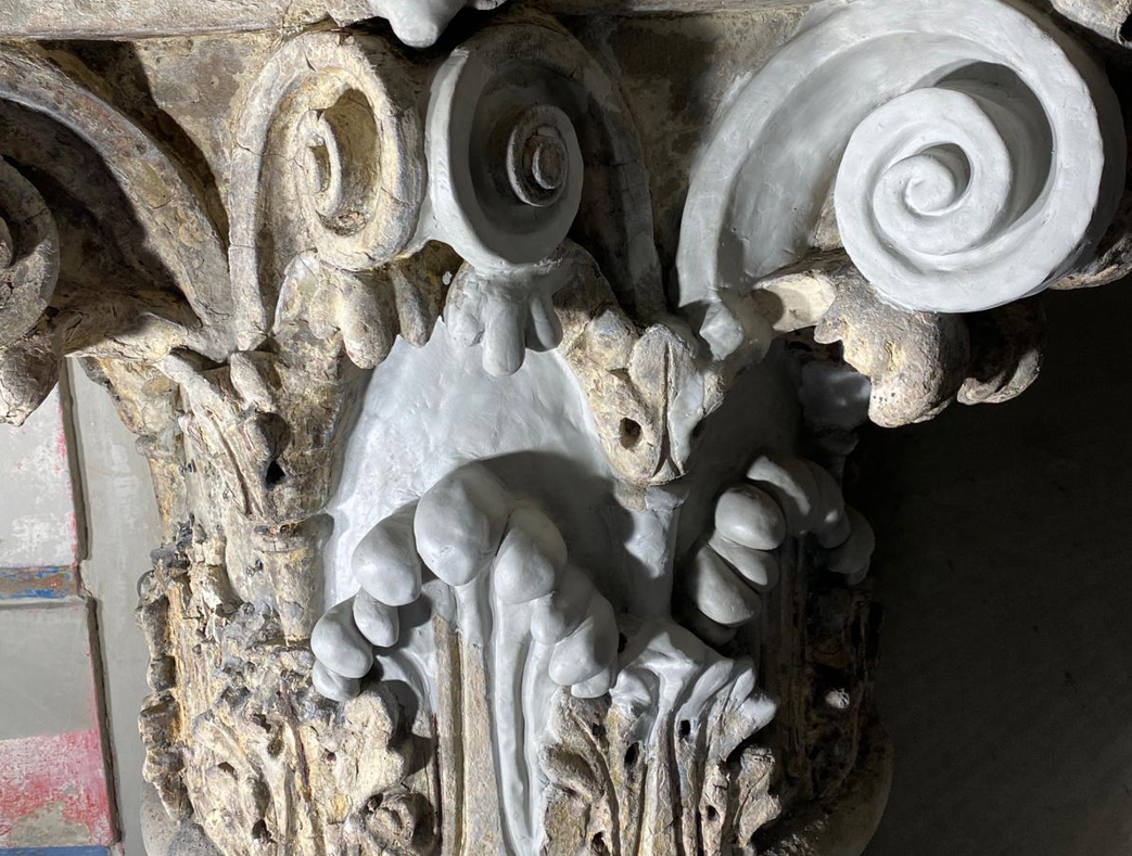 AB Original Epoxy Putty sculpted and carved to repair damaged concrete composite order column capitals