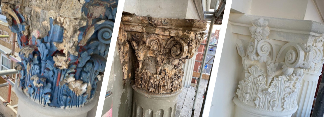 Composite order column repair at a neoclassical building made using Sylmasta AB Original Epoxy Putty