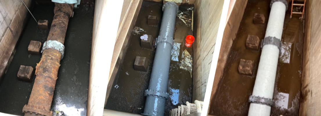 30-metre section of ductile iron sewer force main repair made using the Sylmasta Refurbishment System