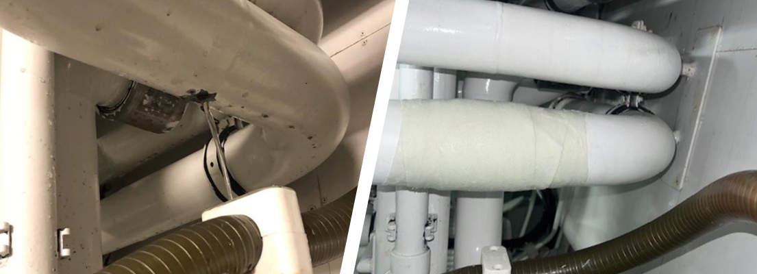 Leaking bilge pump pipe undergoes repair aboard a multimillion dollar super yacht