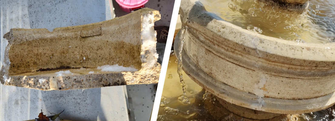 Sylmasta reassemble, repair and restore a cracked stone water fountain