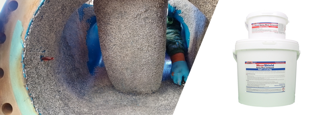 WearShield is an epoxy paste filled with alumina beads applied to machine parts and surfaces to create an impact resistant protective layer