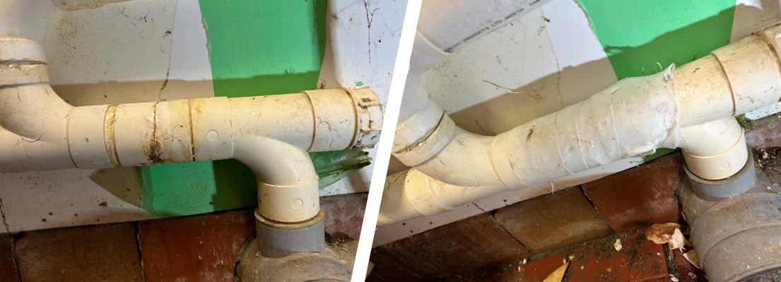SylWrap Universal Pipe Repair Kit fixes a leaking plastic dishwasher pipe at a golf clubhouse in the UK