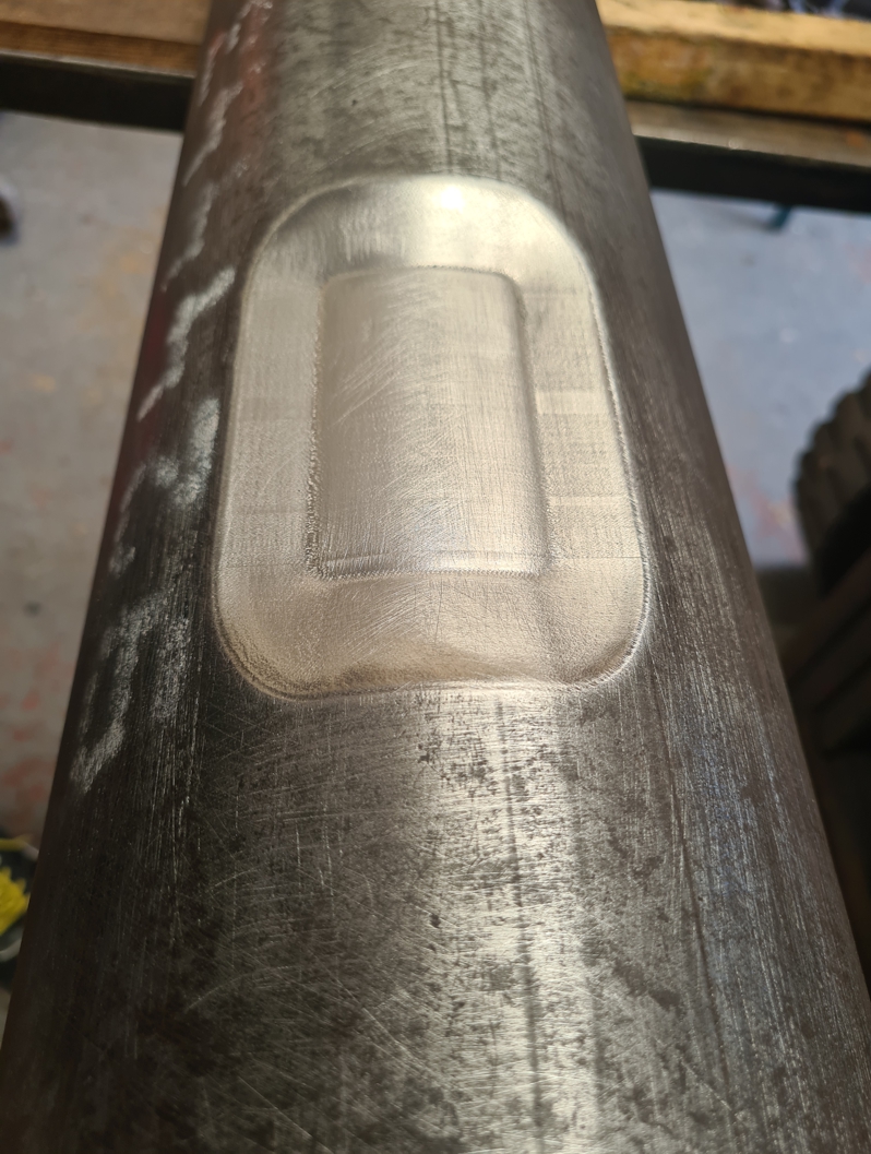 A defect machined into a pipe during qualification testing for Industrial Metal Epoxy Paste and SylWrap HD Pipe Repair Bandage to meet PCC-2 composite repair qualification