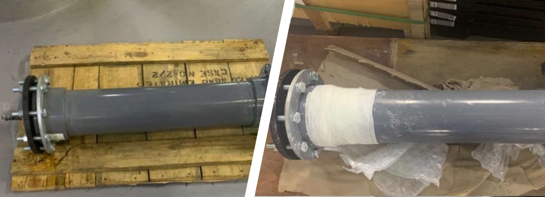 SylWrap seals a weakened flange as part of testing for approval making leaking ABS pipe repair in a chilled water district cooling system in the UAE
