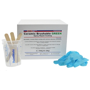 Ceramic Brushable Green Epoxy Coating is used to create an abrasion resistance to parts and machinery