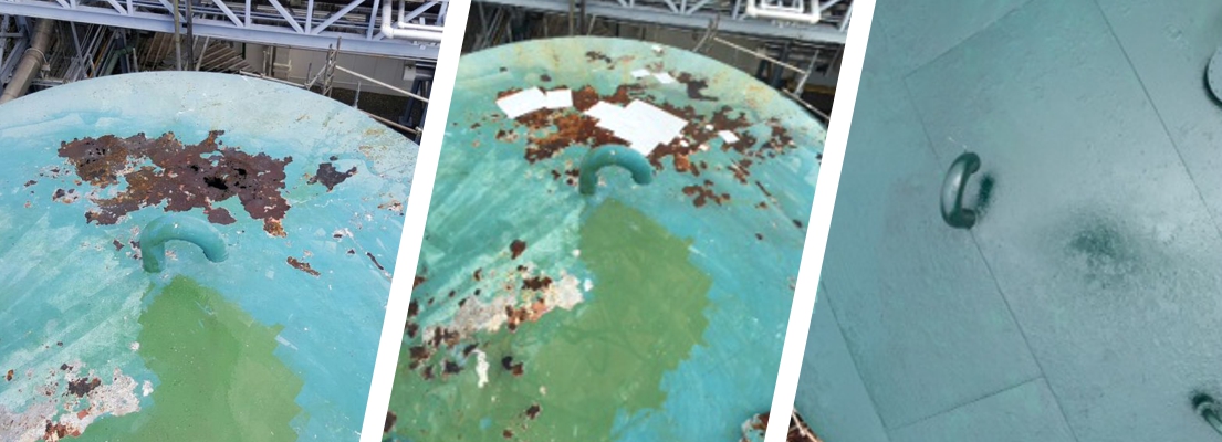 Industrial tank at pharmaceutical plant in Puerto Rico left damaged by corrosion undergoes a Sylmasta composite pipe repair