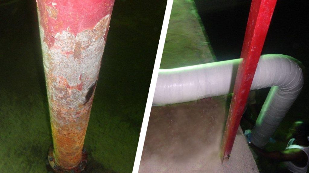 A pipe suffering from heavy corrosion at a Saudi Arabia fire station is reinforced using a SylWrap HD Pipe Repair Bandage