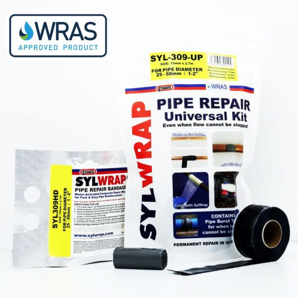 SylWrap Universal Pipe Repair Kit fixes leaking pipes even when water pressure cannot be turned off