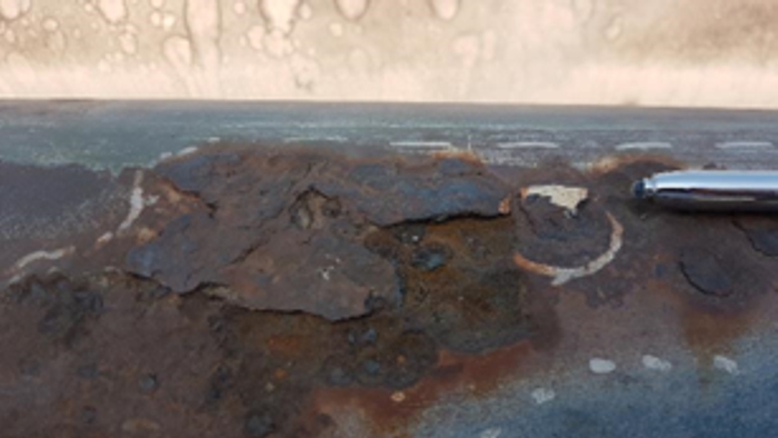 Heavily corroded section of pipe before undergoing repair using the Sylmasta Pipe Refurbishment System