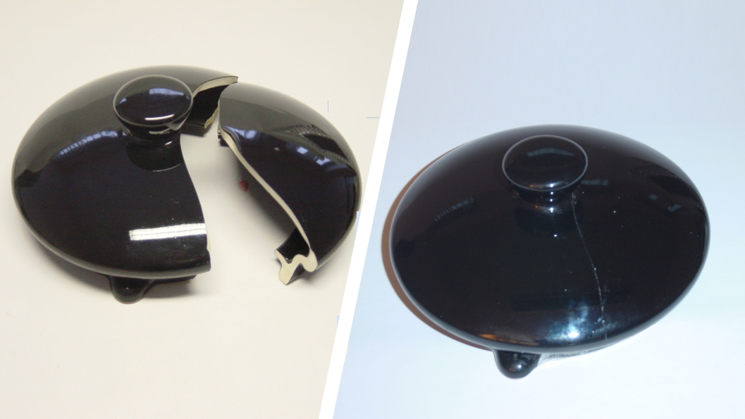 A ceramic teapot lid undergoes repair using Rapid 5 Minute Epoxy Adhesives