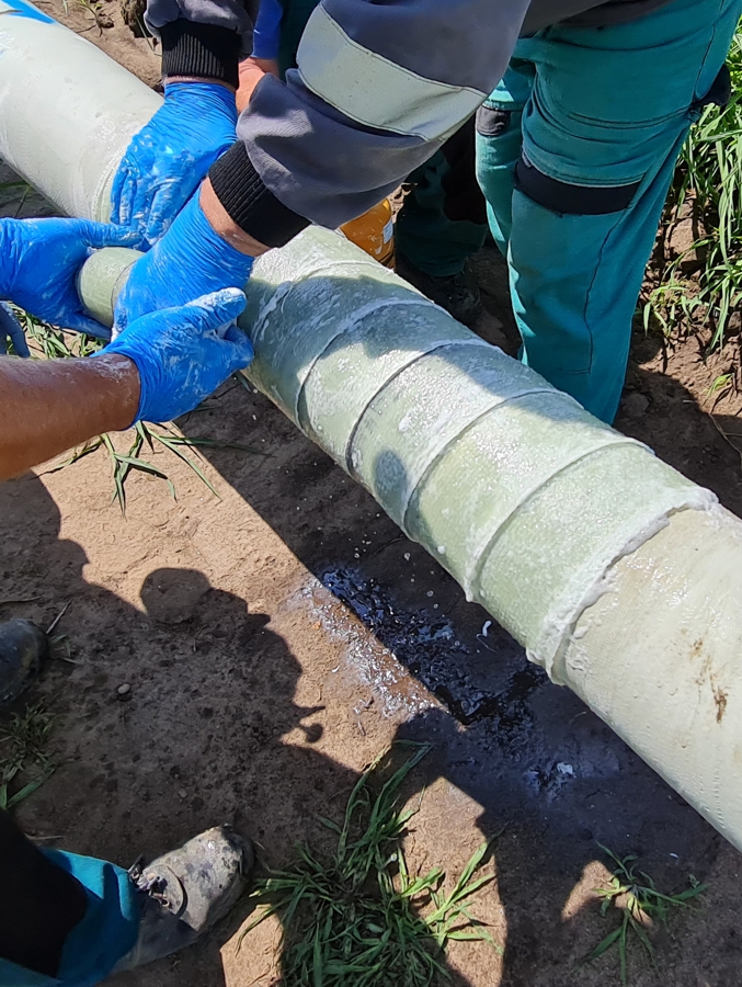 SylShield Pipe Weld & Protection Wrap used to reinforce a natural gas line ahead of trenchless installation