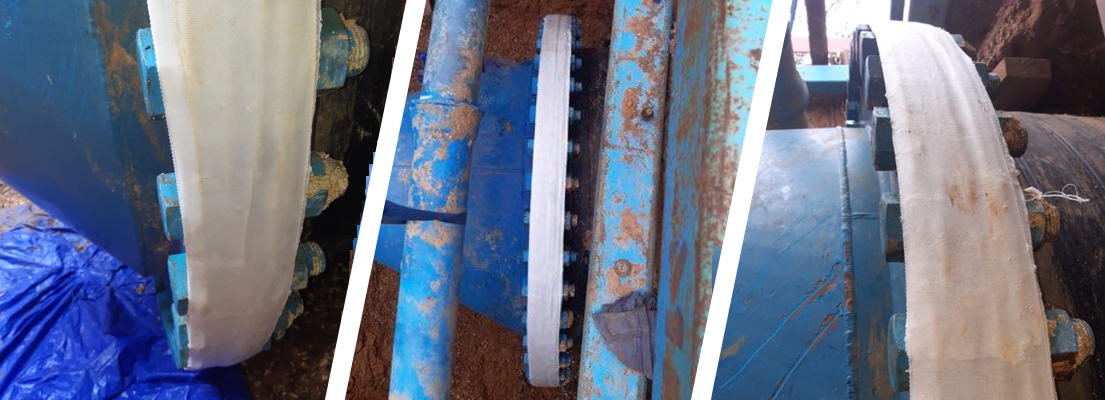 1800mm steel pipe repair after tree root ingress penetrated between two flange plates, causing a leak