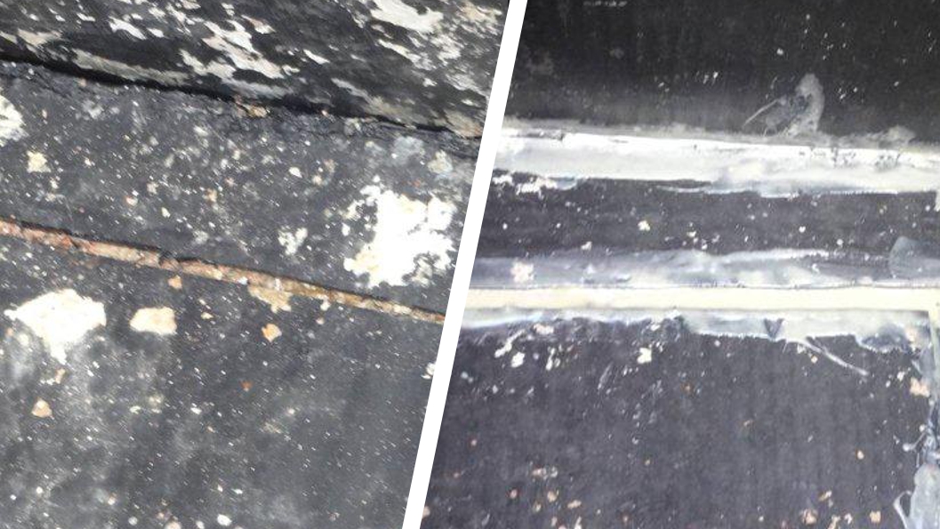 Gaps between the rubber floor of a seawater storage tank are sealed in a repair made using Sylmasta AB Original Epoxy Putty