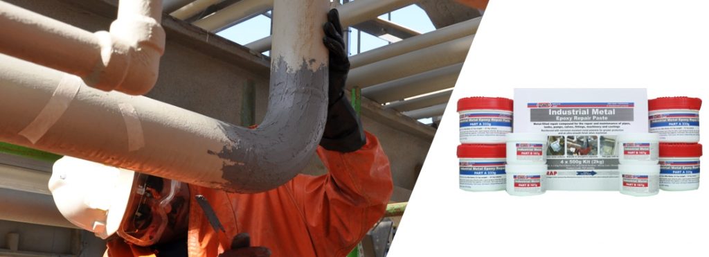 Industrial Metal Epoxy Paste is used to rebuild and repair damage on a pipe