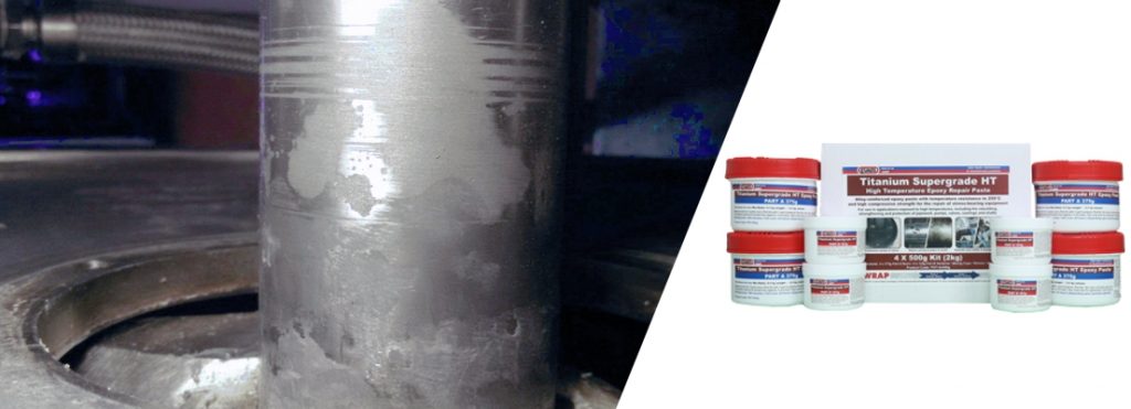 Titanium Supergrade HT Epoxy Paste is used to rebuild and repair damage on a pipe