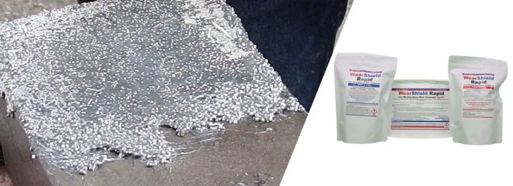 WearShield Rapid is a fast working epoxy paste filled with alumina applied to equipment and surfaces to create an impact resistant layer