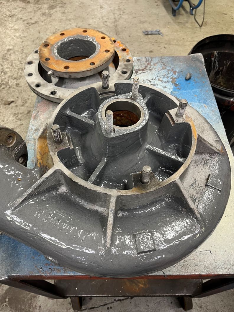 Liquid Metal Epoxy Coating painted onto a corroded Worthington-Simpson pump during repair