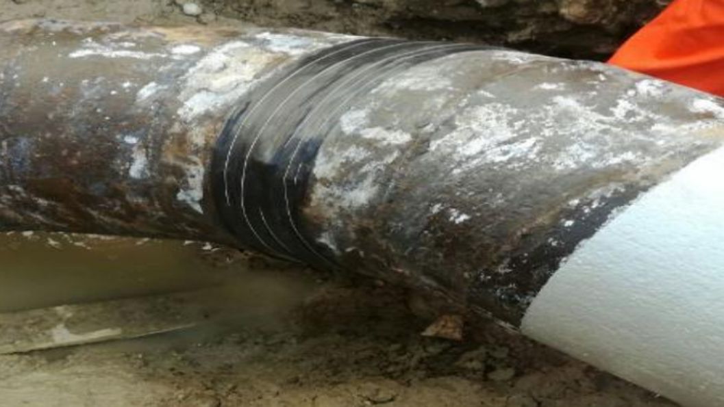 Wrap & Seal Pipe Burst Tape used to repair a live leak on an elbow joint at a wastewater treatment plant in Mexico