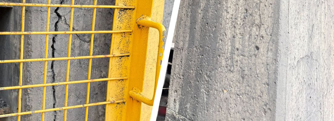 Cracked concrete having undergone repair at a mine in Australia using Sylmasta AB Original Epoxy Putty