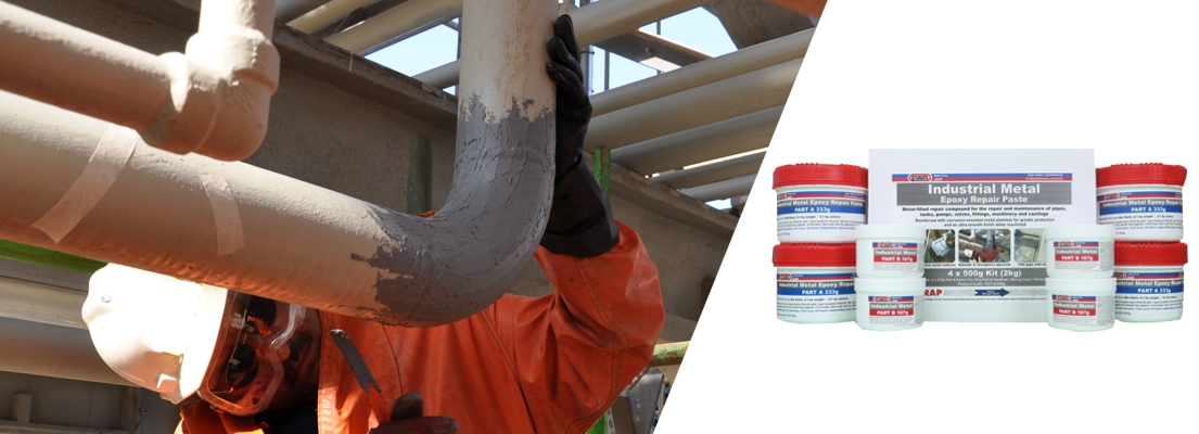 Industrial Metal is a metal filled epoxy paste used to rebuild and refurbish damaged and worn metal parts, pipes and machinery